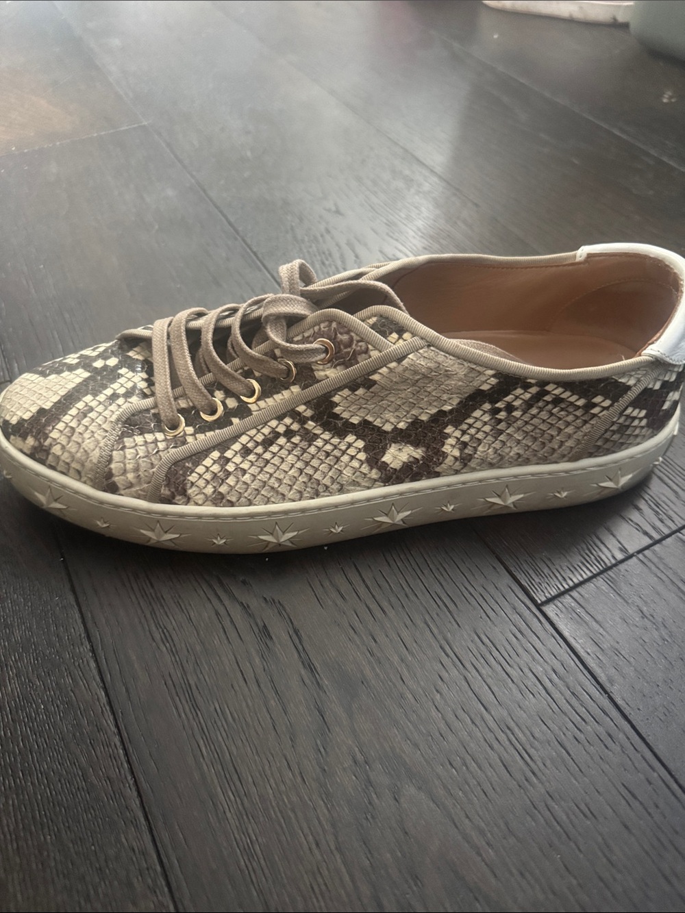 Aquazzura Men’s Beige Snake-Print Lace-Up Sneakers